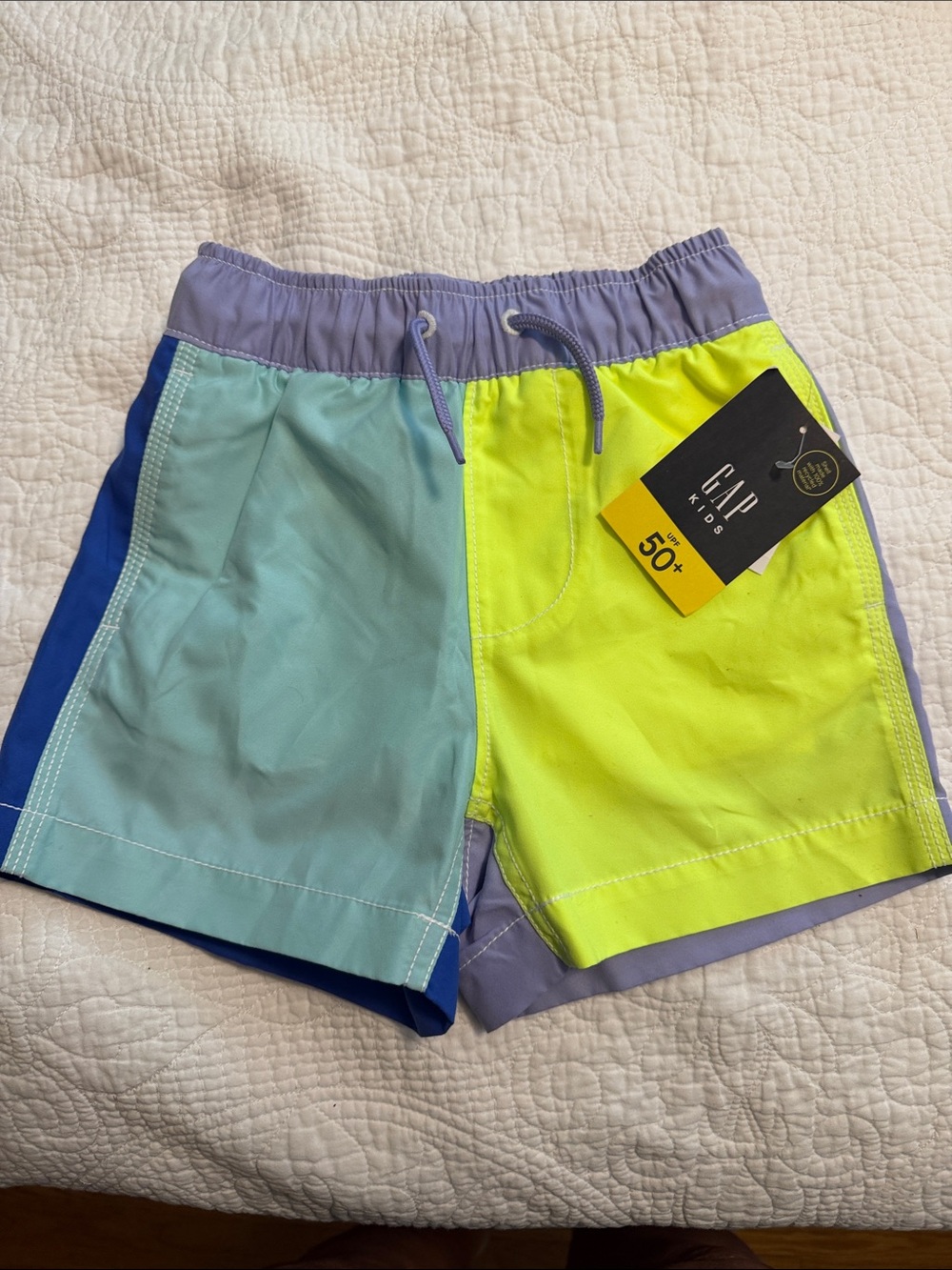 GAP Boys Colorblock Swim Shorts - Neon Yellow, Aqua & Lavender